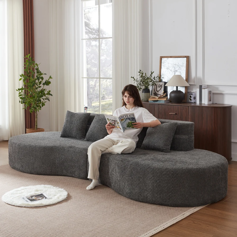 Modulares Schaumstoffsofa, 2-teiliges Kombinierbares Sofa Ohne Rahmen, 100% Hochdichter Memory-Schaum, Abnehmbarer Waschbarer Teddy-Fleece-Bezug Image