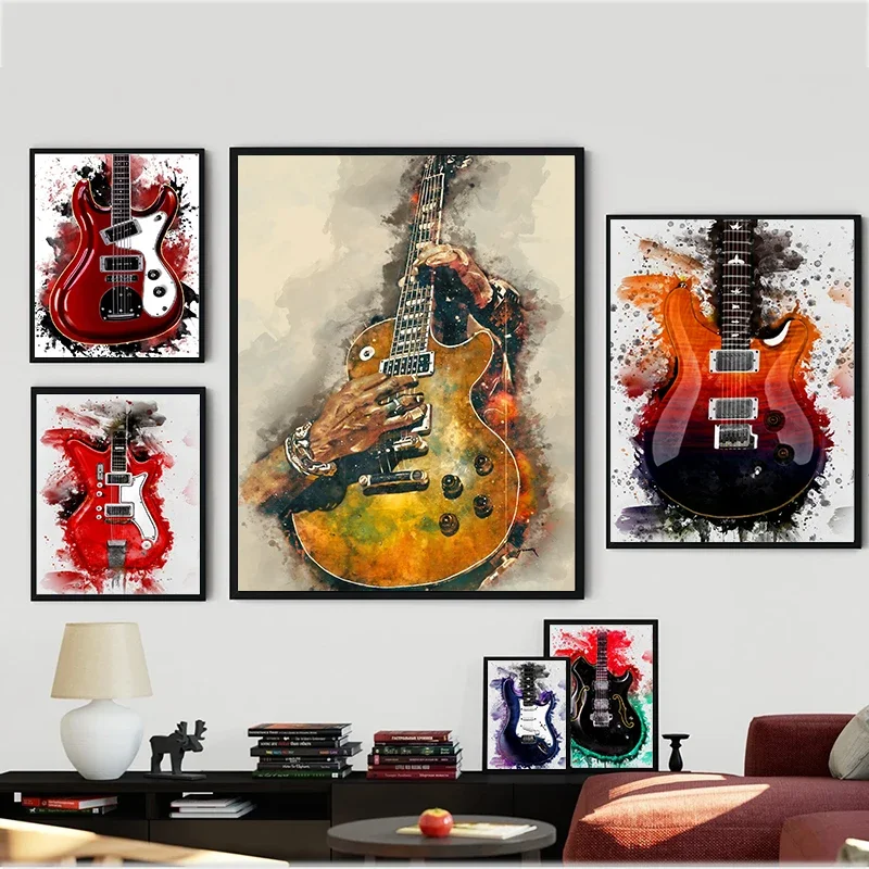 Abstrakte Graffiti E-Gitarre Leinwand Kunst Musik Poster Drucke für Nordic Home Decor Ästhetische Wand Kunst Malerei für Wohnzimmer R Image