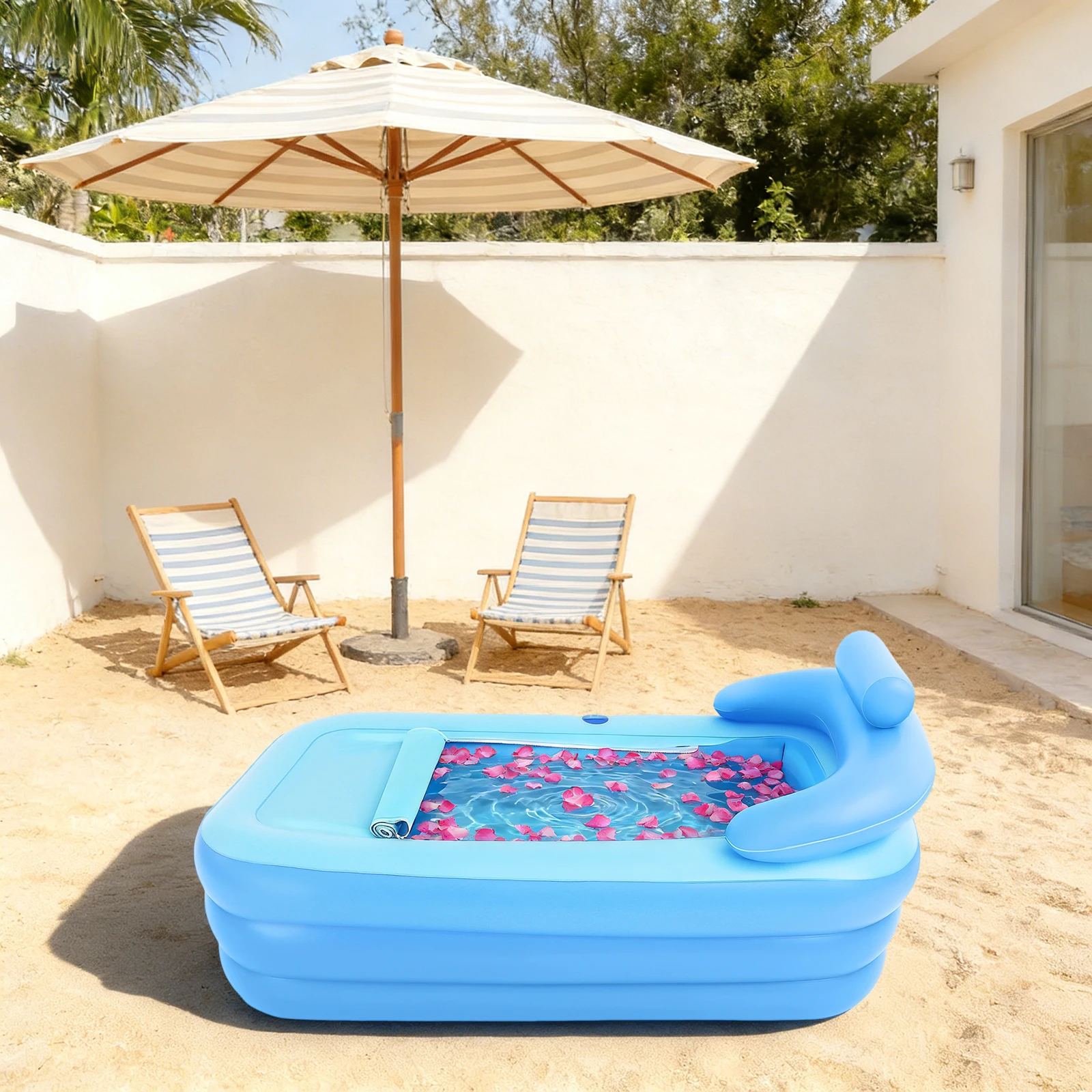 160*84*64cm PVC Blaue Aufblasbare Badewanne, Freistehende Aufblasbare Badewanne Geeignet für Erwachsenen- und Kinderbäder