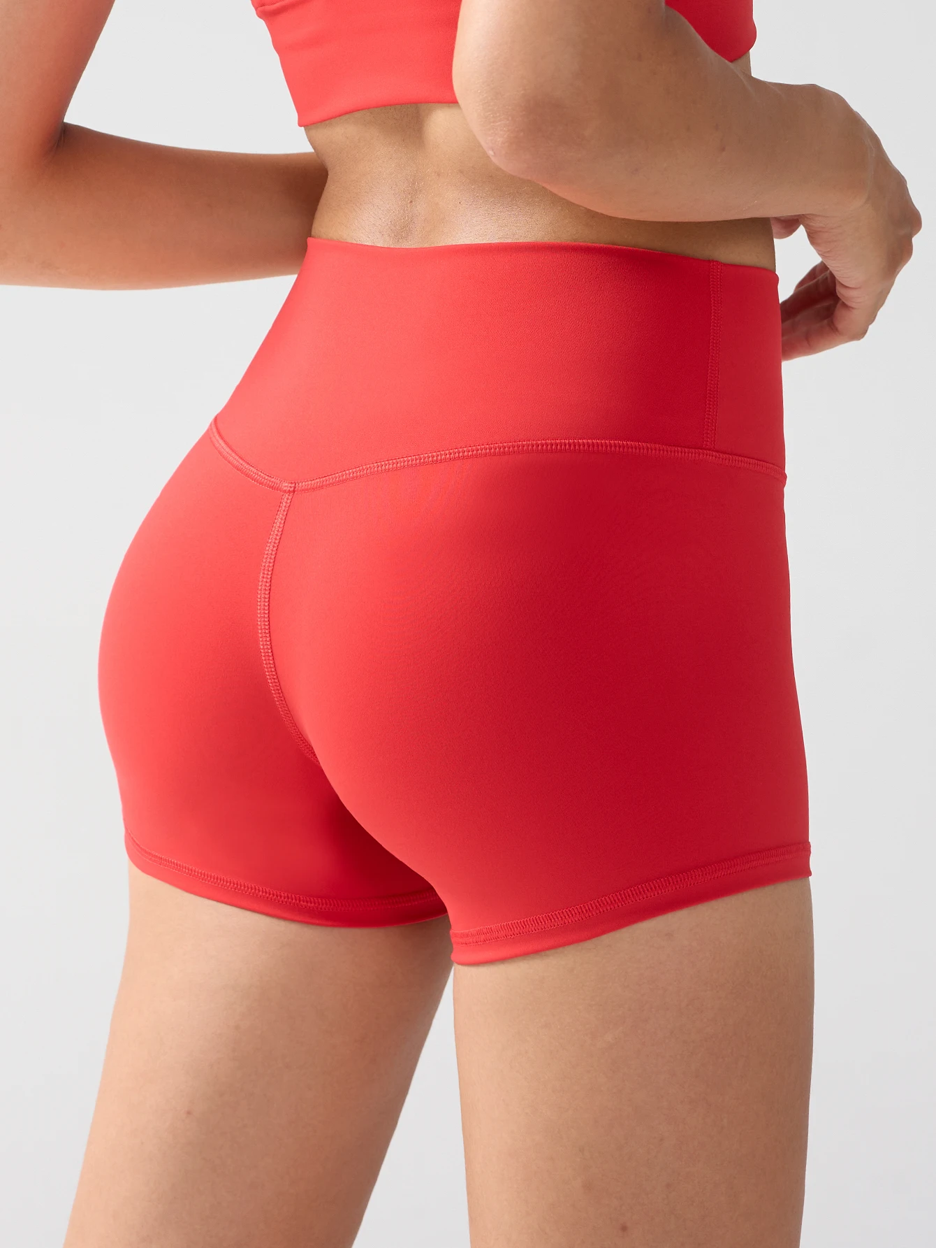 Einfarbige, weiche, sportliche Radlerhose mit hohem Bund für Damen – Fitness-Shorts für umfassendes Training, Joggen und Squats, blickdicht Image
