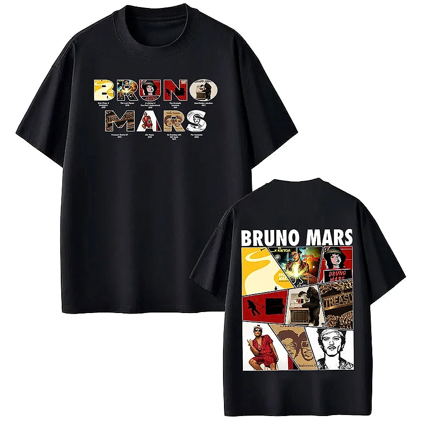 Bruno Mars The Romantic Album Tour 2026 T-Shirt für Herren und Damen, Hip-Hop-Harajuku-T-Shirts, kurzärmeliges Oberteil, lässige Hip-Hop-T-Shirts