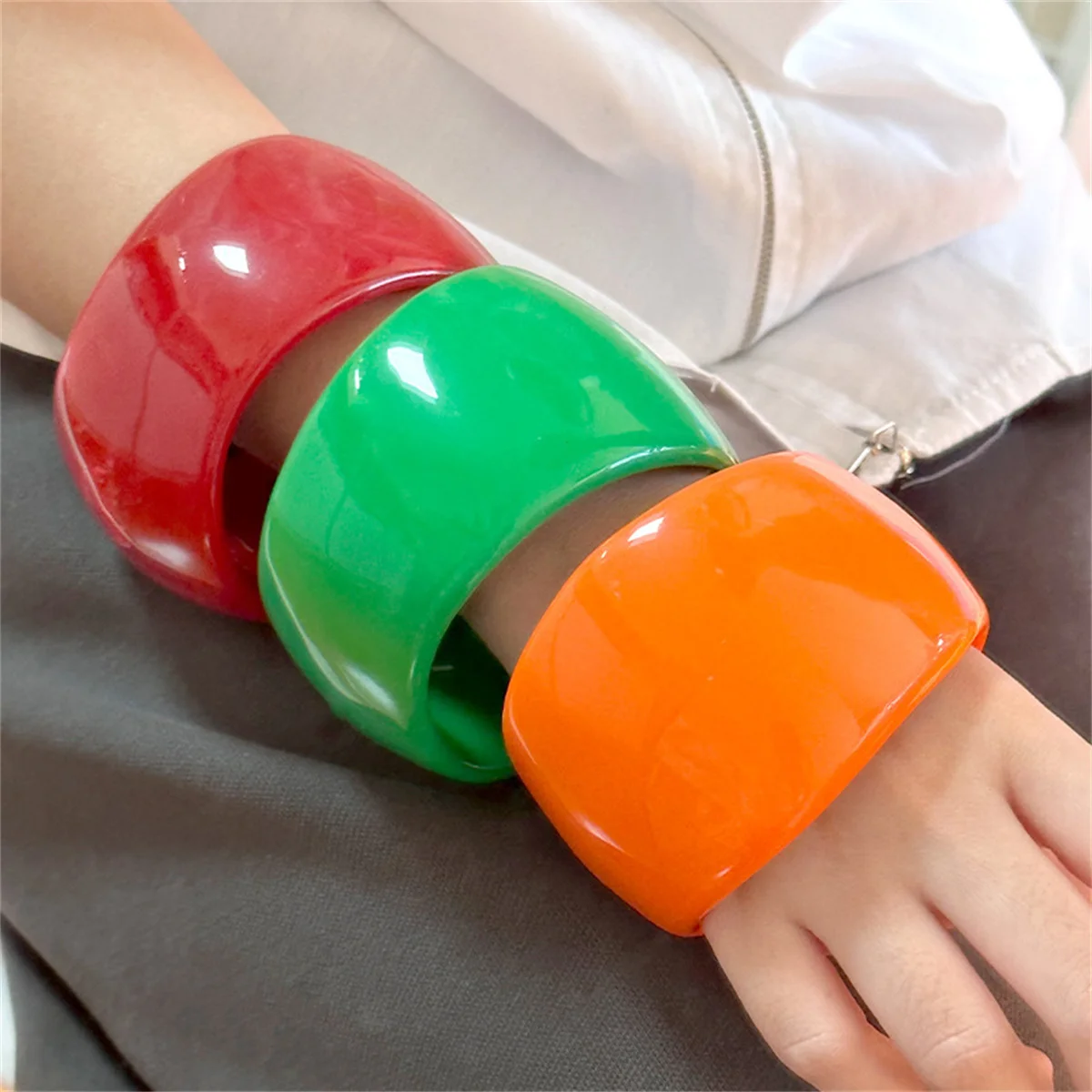 Große breite Süßigkeiten Retro Farben Textur Übertreibung Acryl Harz Y2k Hip Hop Runde geometrische Armband Armreif Frauen übertrieben Ins