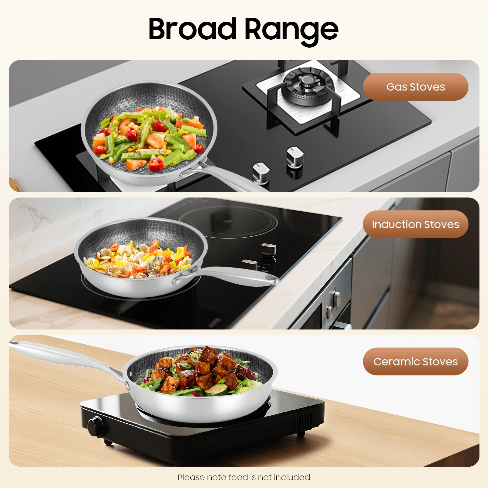 Robuste 28cm Edelstahl-Kochpfanne mit Wabenstruktur, Antihaftbeschichtung, Kratzfest, Induktionsgeeignet, Gesundes Kochgeschirr Image