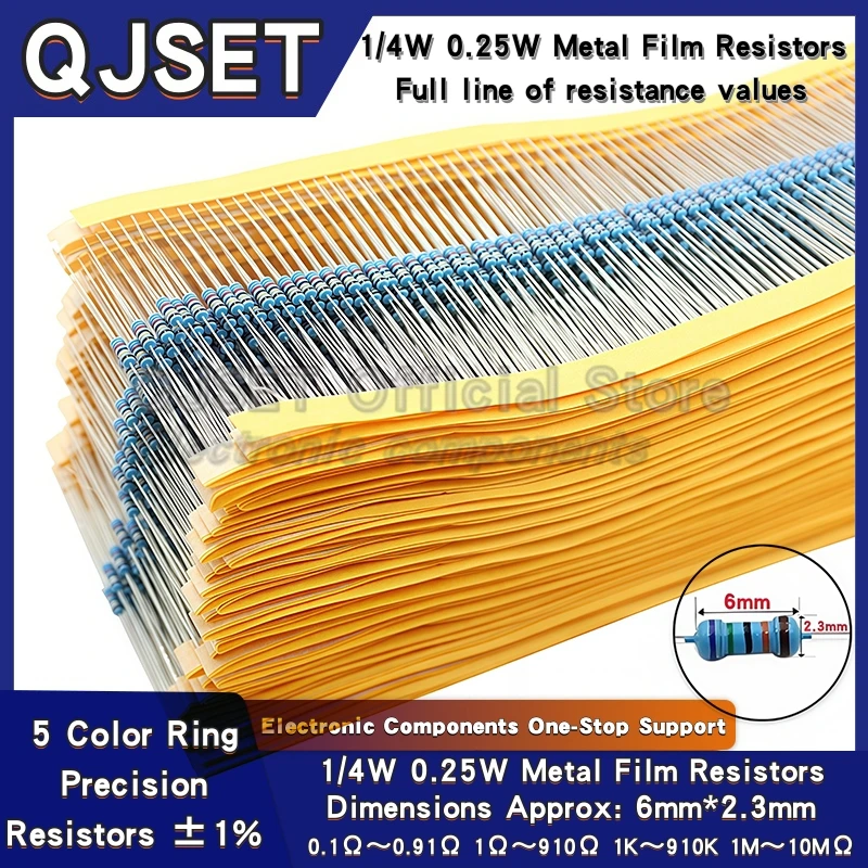 100 Stück 1/4 W Metallschichtwiderstandselement 1 % 0,25 W 1 K 1,5 K 2,2 K 4,7 K 10 K 22 K 47 K 100 K 470 K 100 220 4K7 Ohm 5 Farbringwiderstände Image