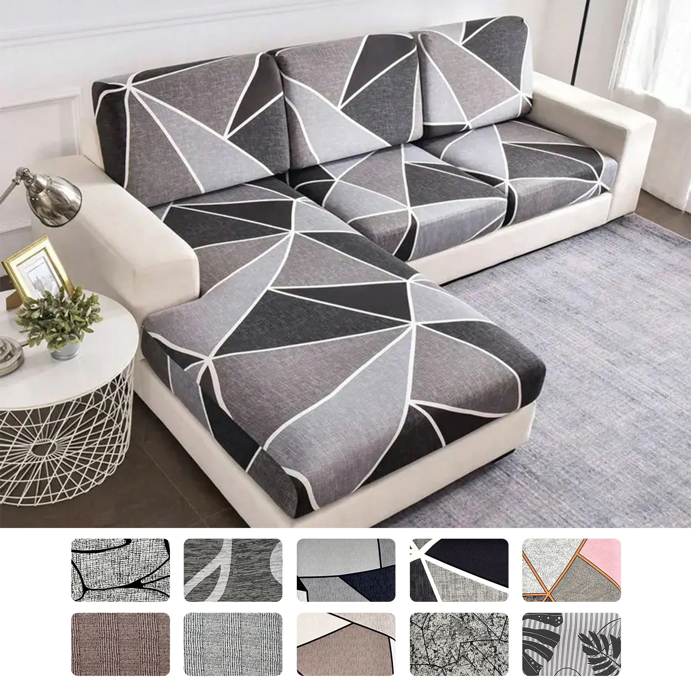 Elastischer Sofasitzkissenbezug für Wohnzimmer, Dehnbarer Blumenmuster-Sesselbezug, Ecksofa L-Form, Abnehmbar, Staubabweisend
