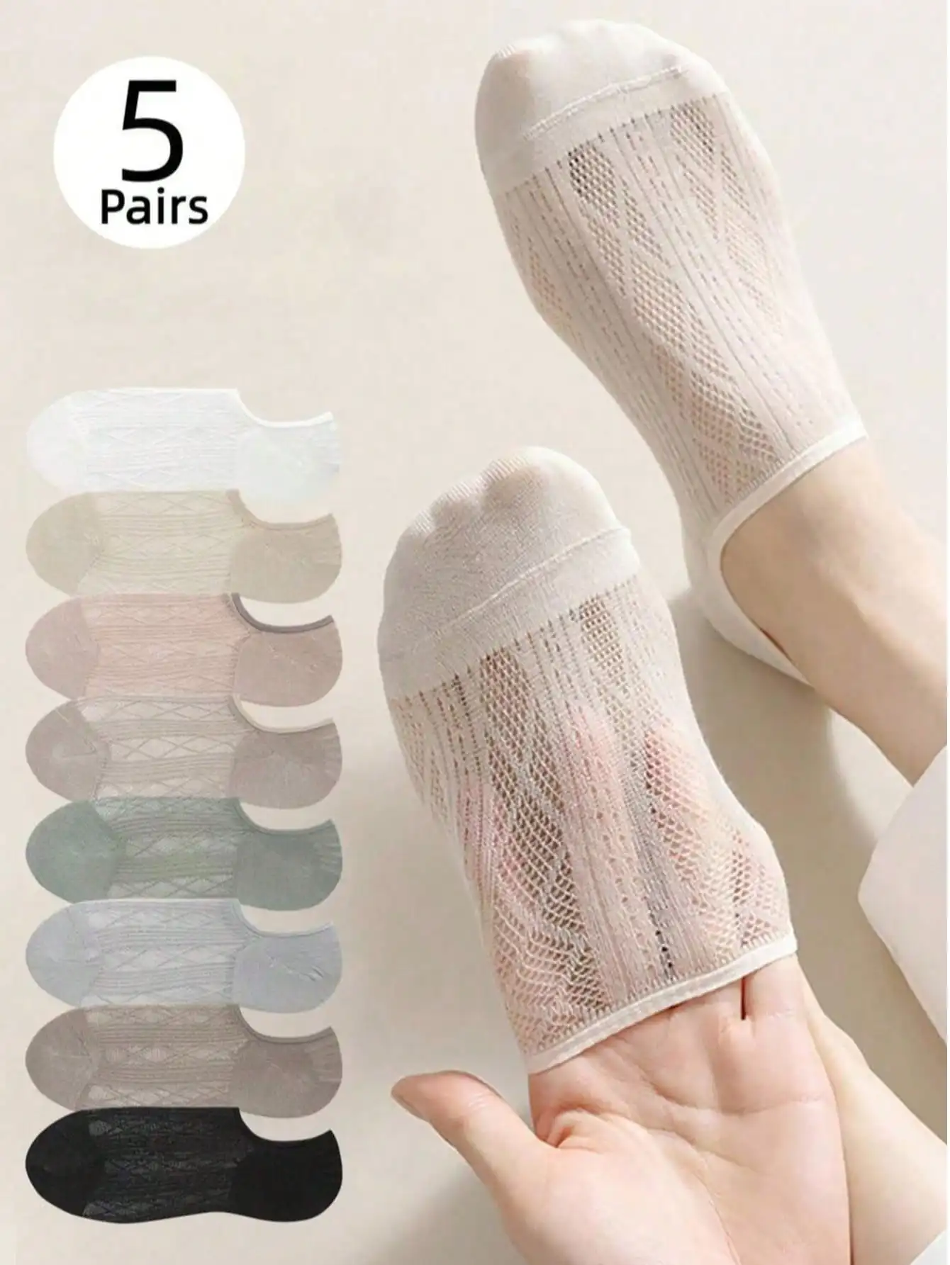 5 Paar transparente, unsichtbare Damensocken, bequem und atmungsaktiv, zufällige Farben Image