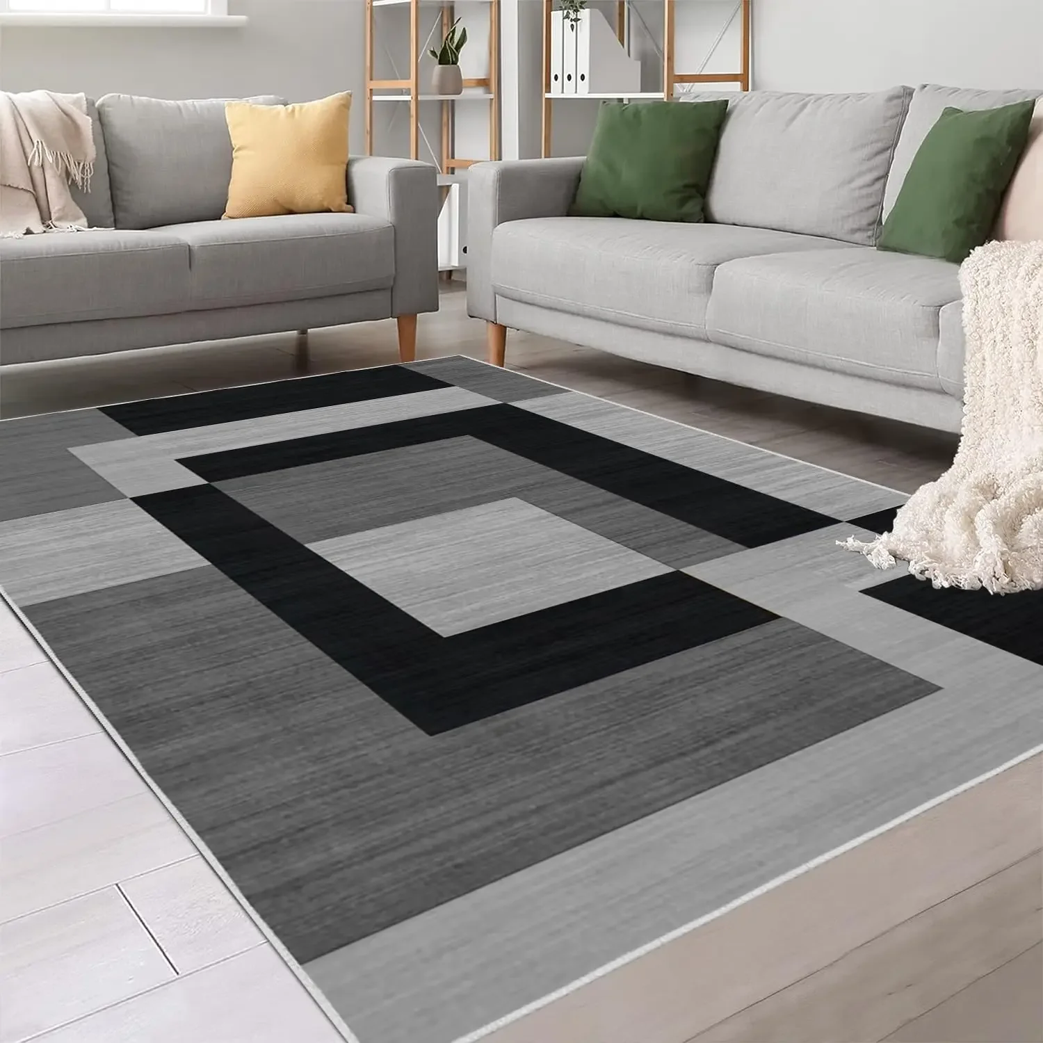 VIKAMA Wohnzimmerteppich im geometrischen Stil, langlebiges und rutschfestes Sofa, Couchtischteppich, Schlafzimmer-Bodenmatte, Heimdekoration Image