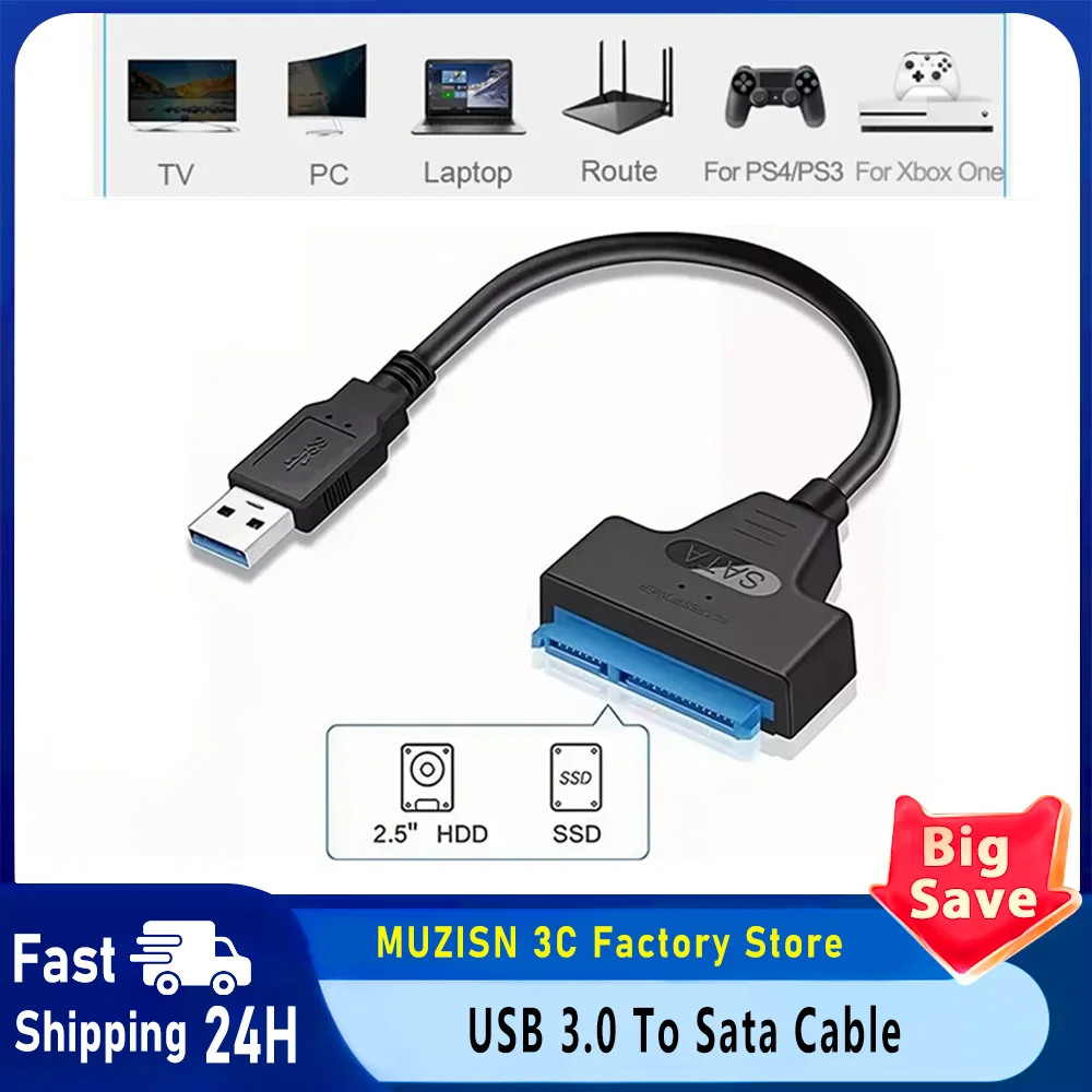 SATA zu USB 3.0 / 2.0 Kabel Bis zu 6 Gbps für 2,5 Zoll Externe HDD SSD Festplatte SATA 3 22-Pin Adapter USB 3.0 zu SATA III Kabel Image