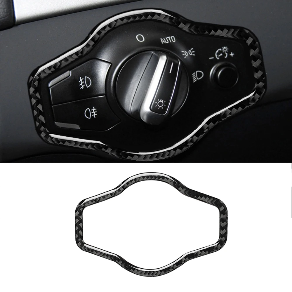 Carbon Fiber Innen Auto Scheinwerfer Schalter Taste Rahmen Aufkleber Abdeckung Trim Aufkleber Für Audi A4 S4 RS4 B8 8K A5 S5 RS5 8T 8F Q5 SQ5 Image