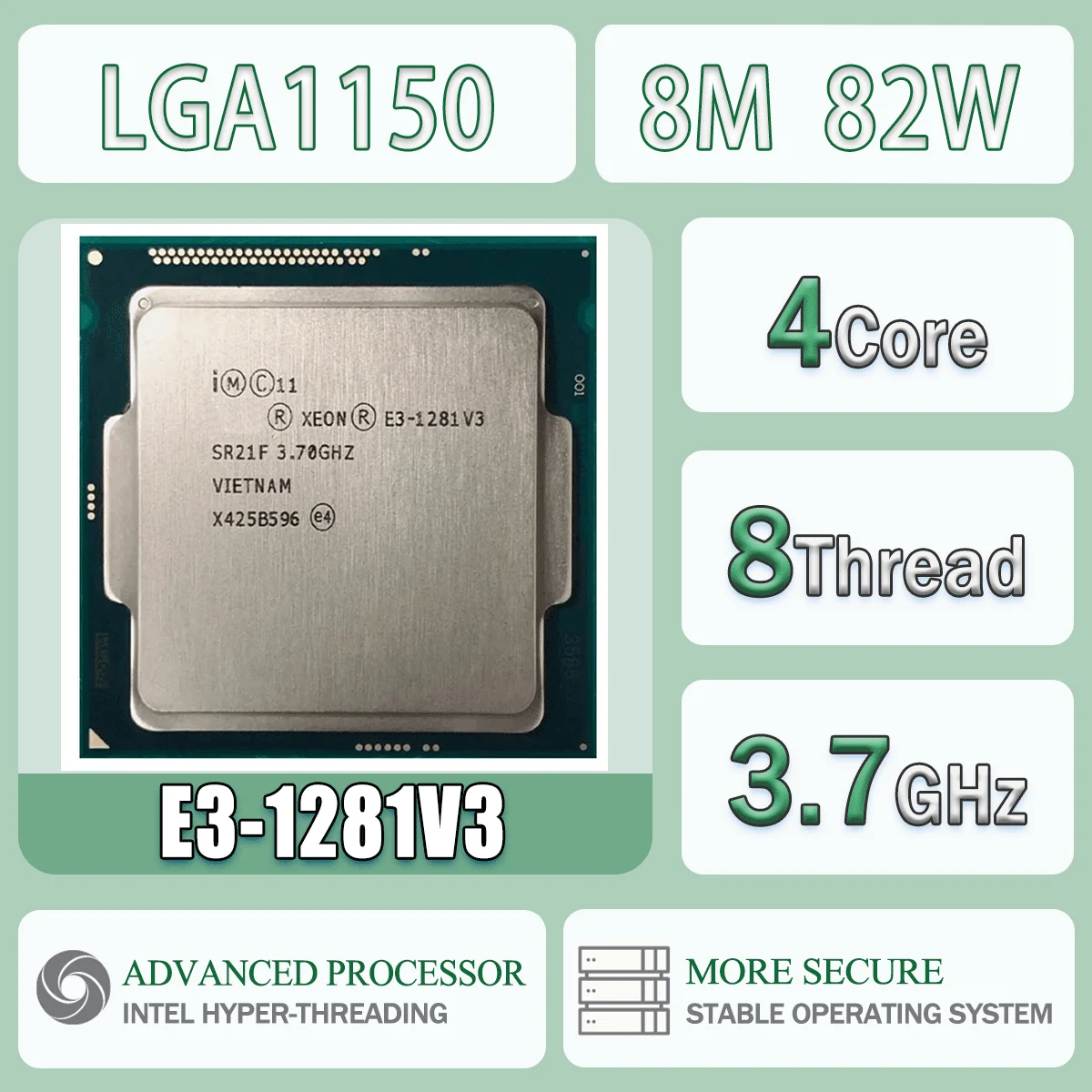Intel Xeon E3-1281V3 3,7 GHz Quad-Core Acht-Thread 8M 82W E3 1281 V3 Computer CPU Prozessor Server E3 1281V3 FC-LGA12C LGA 1150 Image