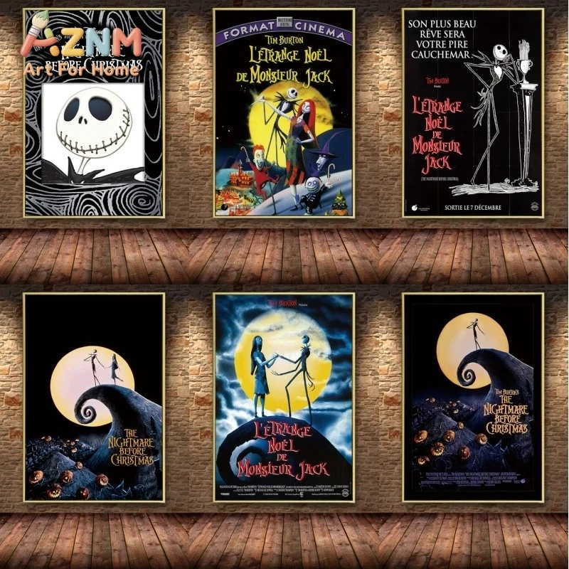 AZNM The Nightmare Before Christmas Jack Skellington Sally Gothic Halloween Cartoon-Filmplakat Rahmenlose Leinwand-Wandkunst für L