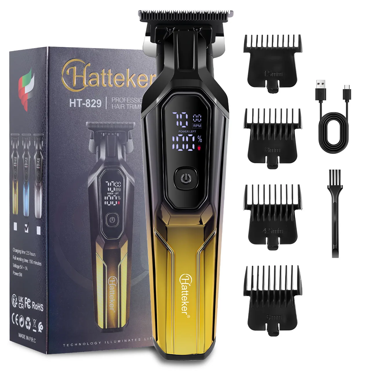Hatteker Tragbarer Bartschneider für Männer USB-Aufladbar Leistungsstarker Elektrischer Rasierer mit Digitalanzeige Rasiermaschine Image