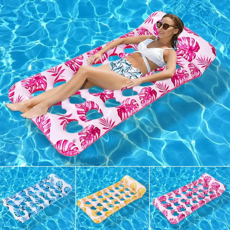 1 Stück aufblasbares Blattförmiges Schwimmfloß, Outdoor-Wasser-Hängematte mit Blattmuster, schwimmende Liege für Erwachsene für Poolpartys Image