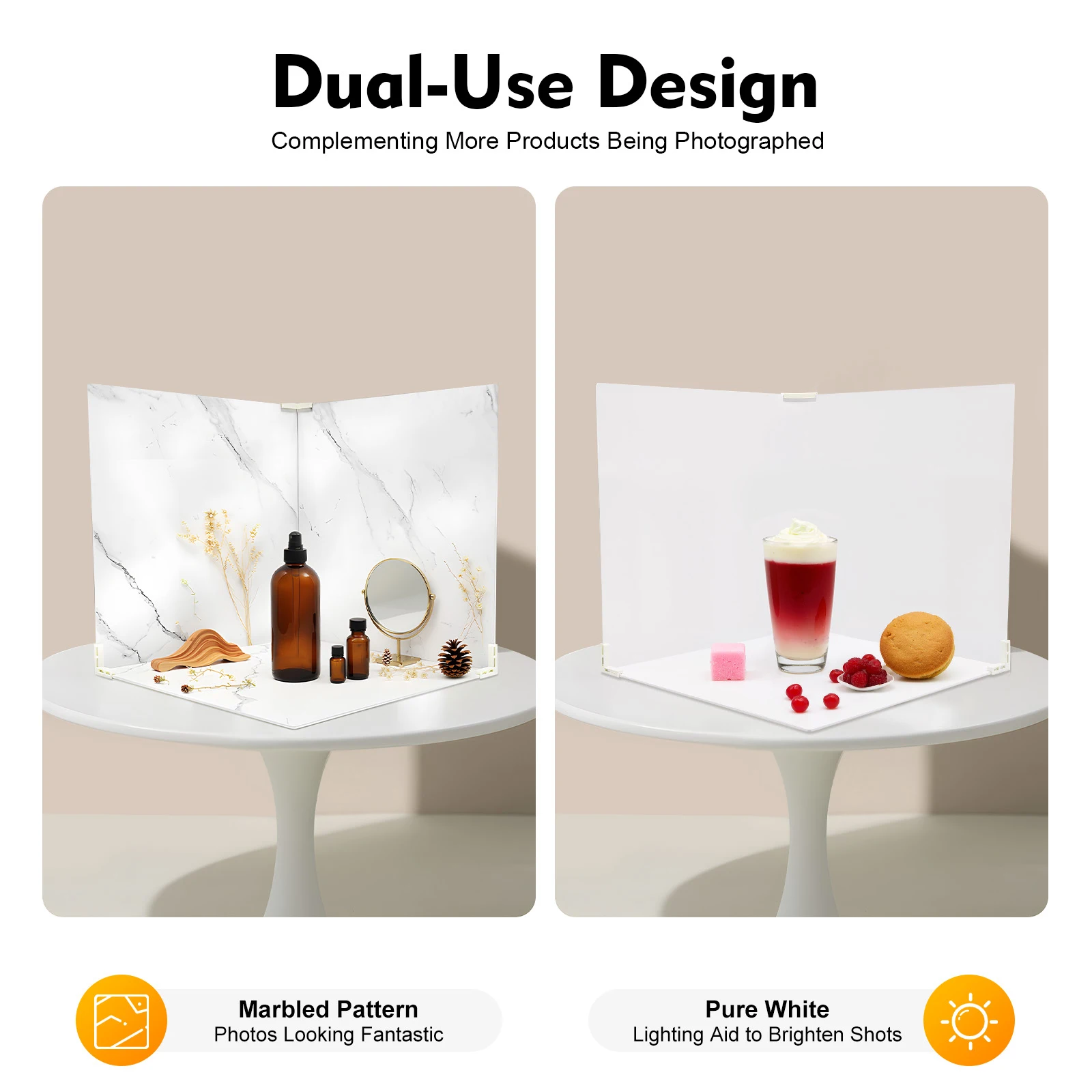 3-teiliges Foto-Hintergrundbrett aus PVC, marmoriert und weiß, quadratisch, 24 x 24 Zoll, 5 mm, für Desktop-Aufnahmen oder Videografie, Werbung Image