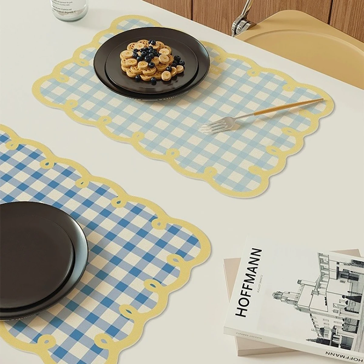 Esszimmer-Tischsets Dopamine Grid Ölabweisende Wasserdichte PU-Leder Tischmatten Hitzebeständige Küchen-Tischware Bistro Bar Zuhause Image