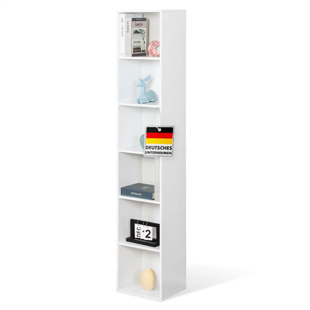 FLOORDIREKT Bücherregal Delaware - Weißes Standregal mit 6 offenen Ablagen - Platzsparend & Modern - 30 x 158, 5 x 24 cm Image