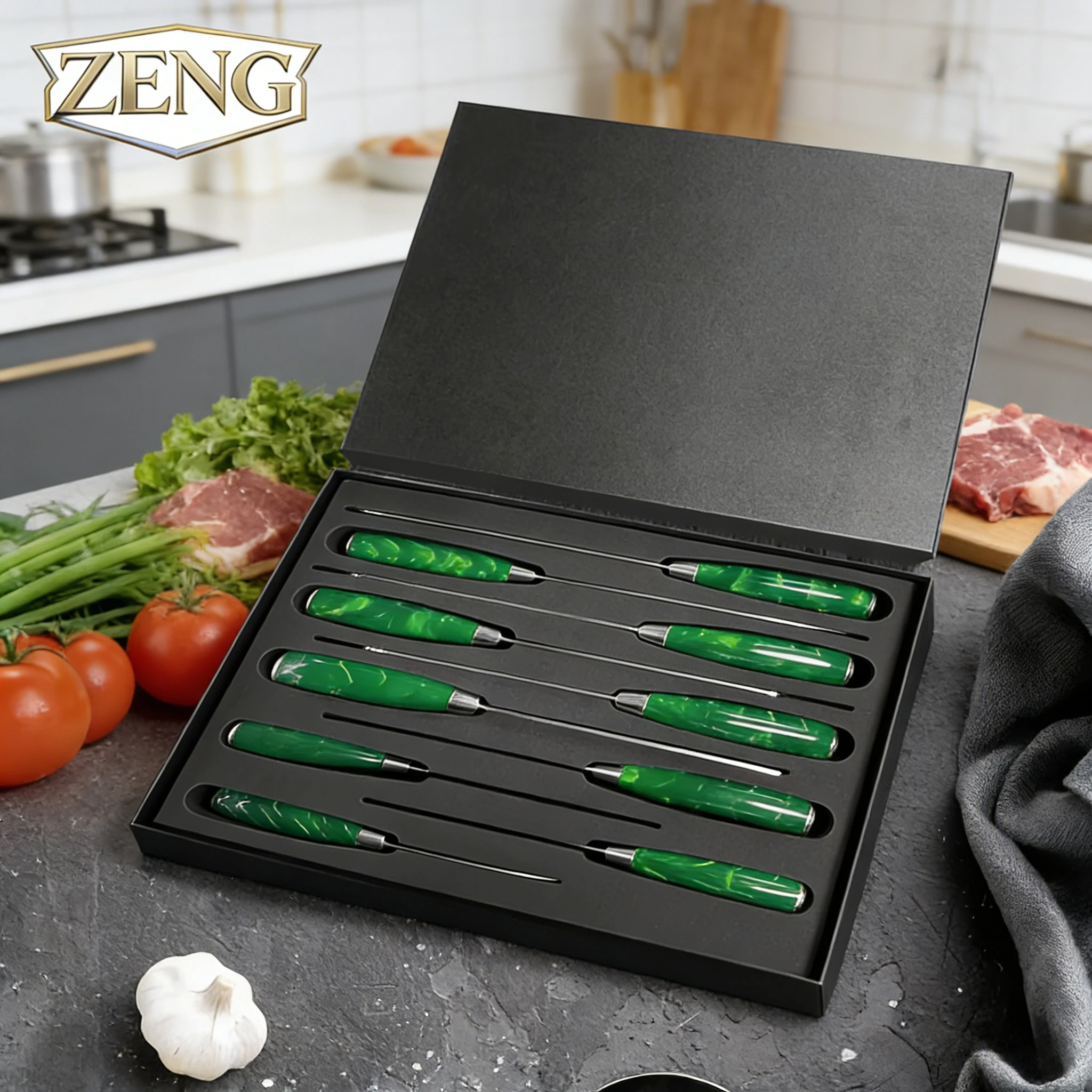 ZENG 1-10-teiliges Küchenmesser-Set Hochwertiger Kohlenstoffstahl Extrem Scharfes Kochmesser, Brotmesser, Santoku-Messer mit Kunstharzgriff Image