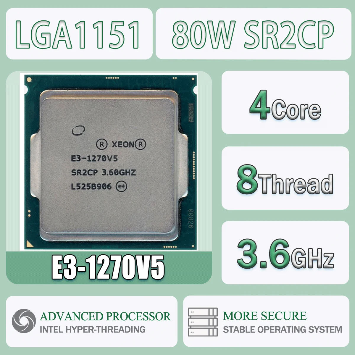 Intel Xeon E3-1270V5 3,6 GHz Quad-Core Acht-Thread 80 W E3 1270 V5 Computer CPU Prozessor Server E3 1270V5 Paket LGA 1151