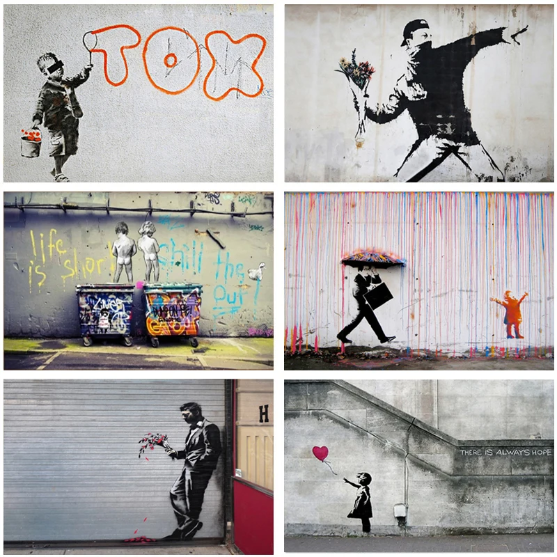 Banksy-Kunst, Street-Graffiti, Wandkunst, Leinwandgemälde, moderne Poster und Drucke an der Wand für die Dekoration des Wohnzimmers, Cuadros