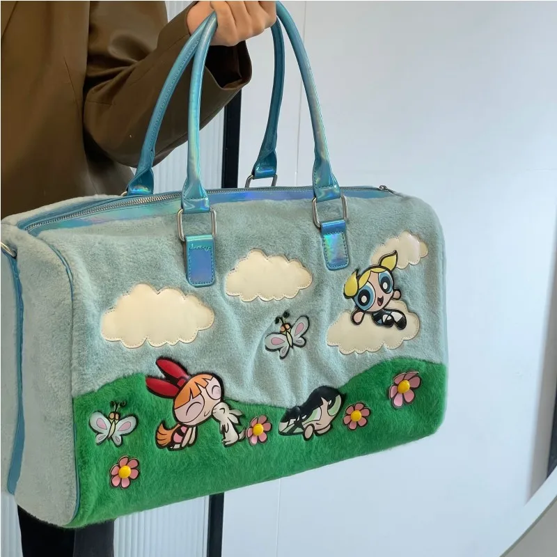 The Powerpuff Girl Tragetasche Fashion Academy Youth Y2K Handtasche Süße Mädchen-Tasche mit großem Fassungsvermögen Niedliche Cartoon-Gepäcktasche für Damen Geschenk