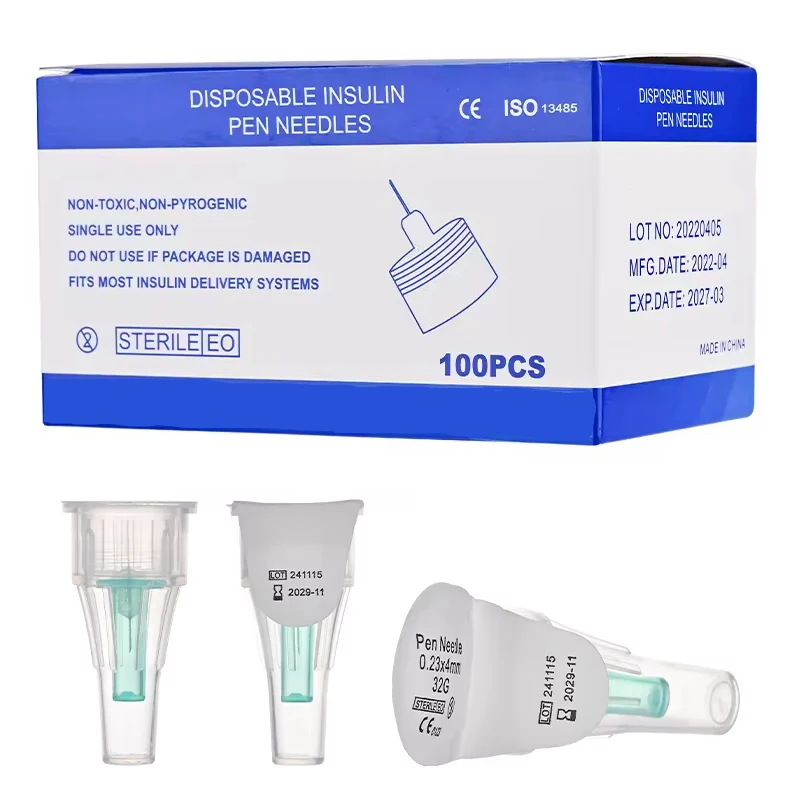 100 Stück Einweg-Insulin-Pen-Nadeln 32G 4MM, steril, einzeln verpackt mit Sicherheitskappe für den Einsatz bei Hunden und Katzen Image