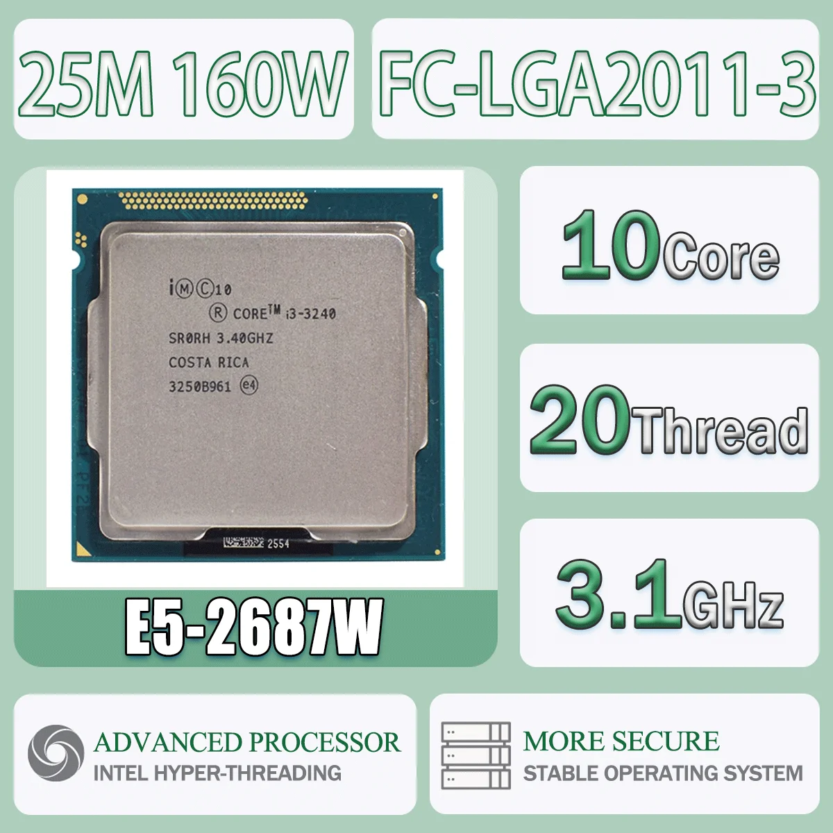 Intel Xeon E5-2687W 3,1 GHz 8 Kerne 16 Threads 20 M 150 W DDR3 1600 MHz E5 2687 W Computer-CPU-Prozessor-Serverpaket FCLGA2011