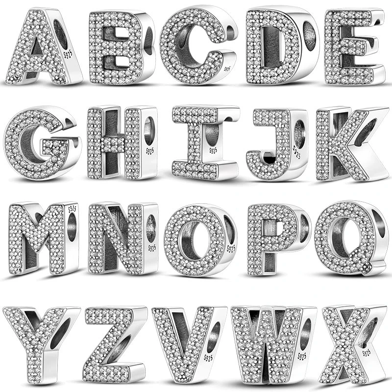 Silber Farbe Original Fit 925 Original Armband Silber Klassische 26 Buchstaben Perlen Charme Diy Frauen Anhänger Schmuck