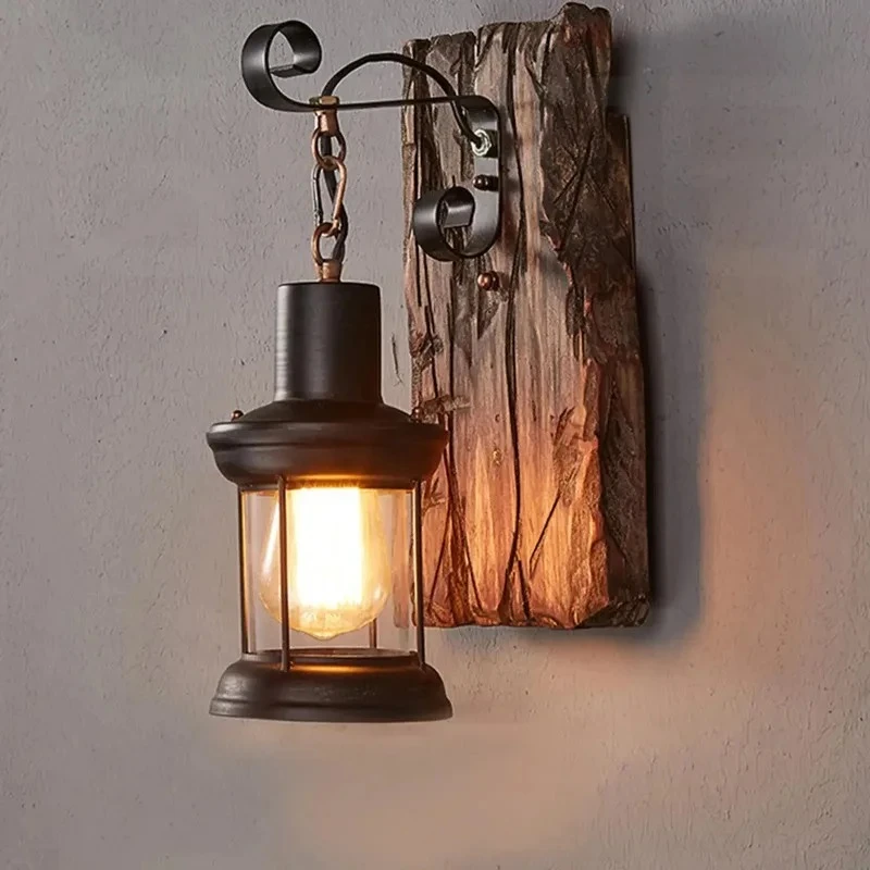 Antike neue Stil industrielle Holz Wandleuchte Licht rustikale Wandleuchte dekorieren Wandleuchte Eisen Metall Kunst für Bar Loft Korridor