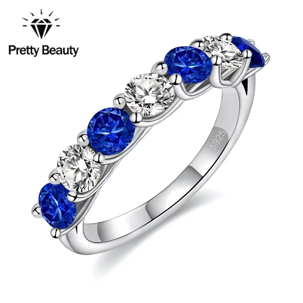 Pretty Beauty 3,5mm Labor-Saphir-Ring Moissanit-Ehering S925 Sterling Silber für Damen Farbiger Edelstein-Ring Feiner Schmuck Image