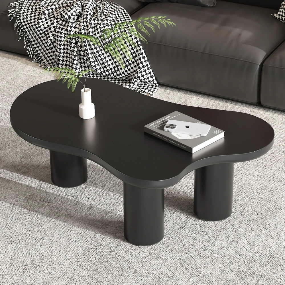 PINGGO Couchtisch in unregelmäßiger Wolkenform, 107 x 66 x 40,5 cm, MDF-Tischplatte, PVC-Beine mit Filzfutter, Wohnzimmermöbel (schwarz) Image