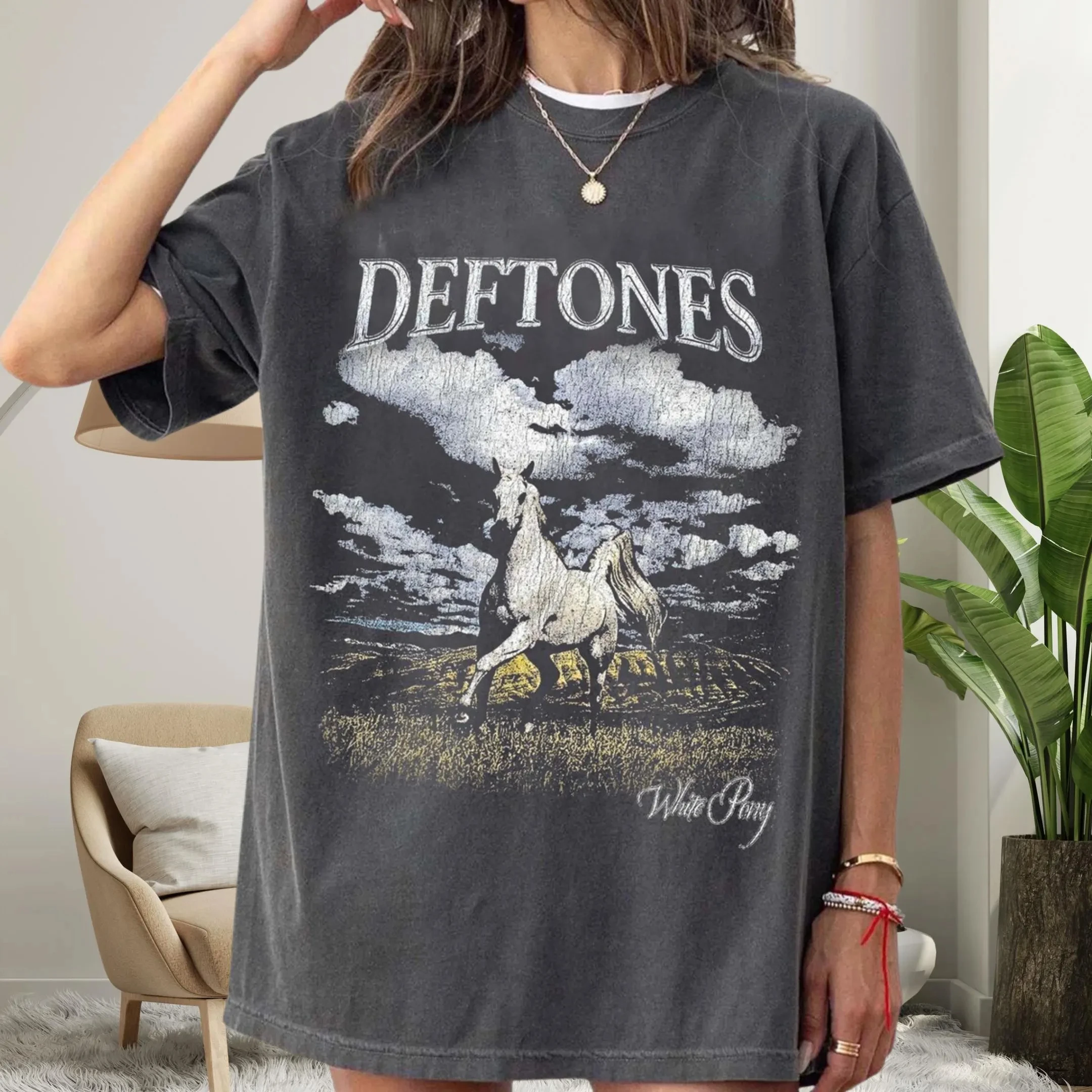 Übergrößes Sommer-Damen-T-Shirt im Vintage Deftones White Pony Stil aus Atmungsaktiver Baumwolle, Stylisch Vielseitig für Street Style, Oversized