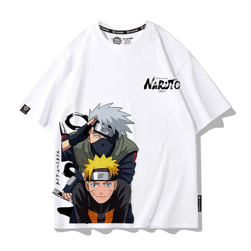 Anime Weißes Cartoon-Kinder-T-Shirt Naruto Cartoon Co-Branding-Druck Eltern-Kind-Outfit Sommer Baumwolle Mode Kurzarm Image