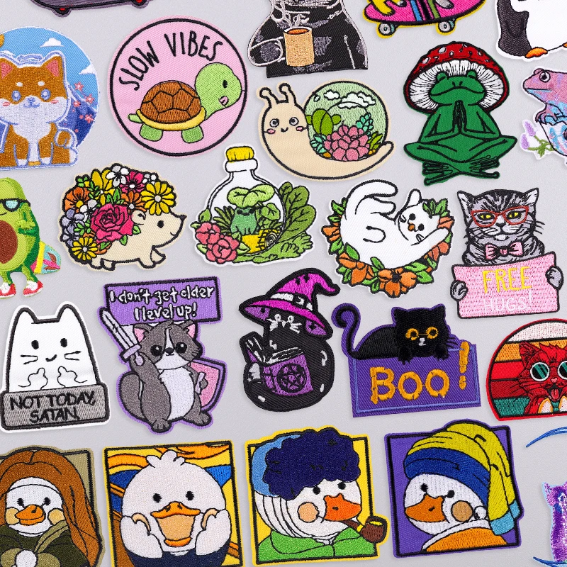 Blumen Tier bestickte Patches für Kleidung Aufkleber Cartoon Katzen Ente Applikation Eisen auf Patches auf Kleidung DIY Nähen Abzeichen Image