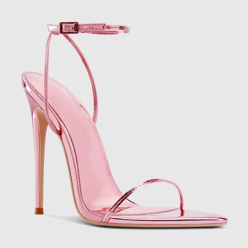 Schlanke hochhackige Sandalen Sommer neue spitze Lackleder römische Schnalle sexy Sandalen Bankett große maßgeschneiderte Damenschuh