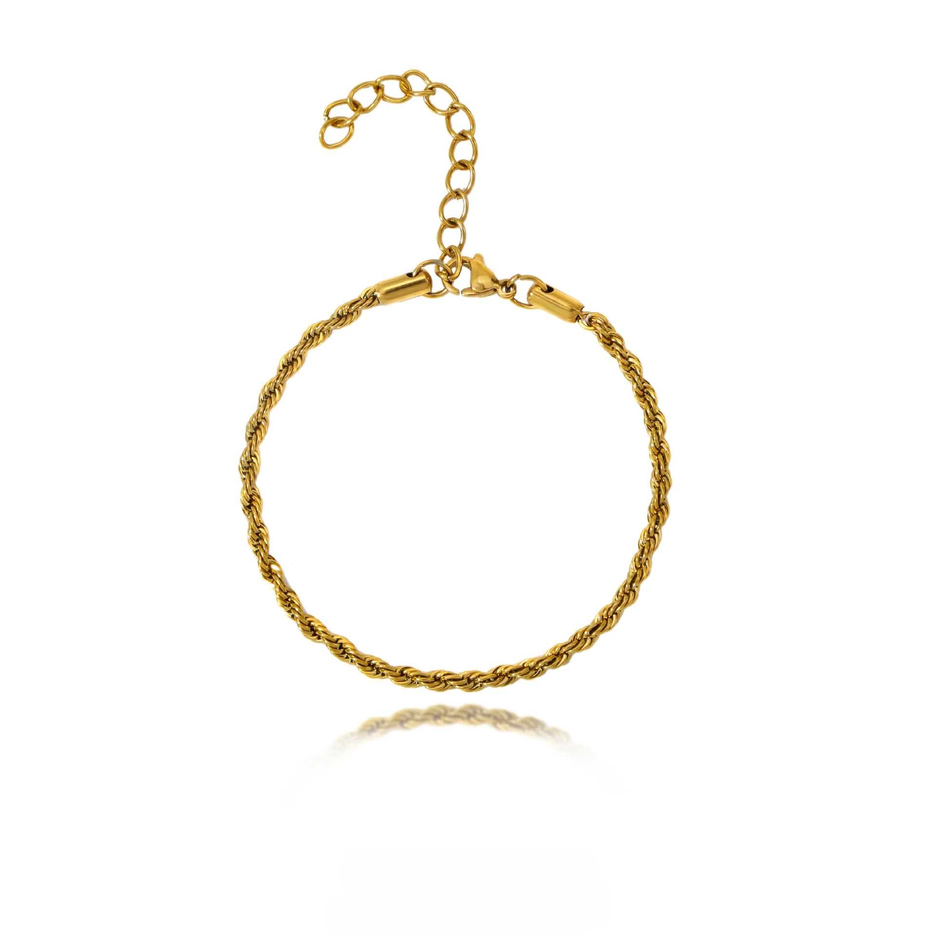 Bracelet en chaîne de corde en acier inoxydable plaqué or 18 carats | Bracelet en corde torsadée réglable avec fermoir à homard | Bijoux pour femmes