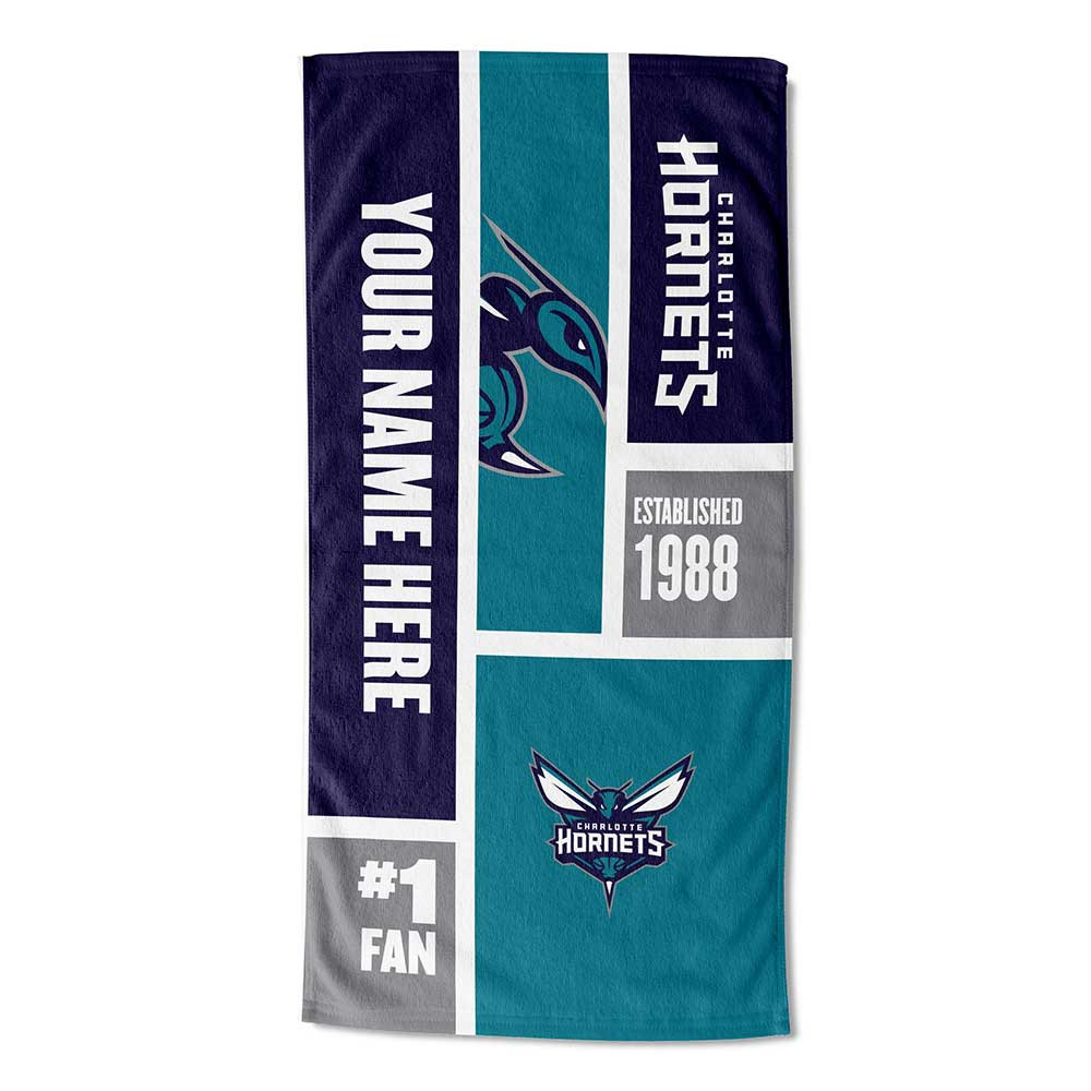 Charlotte Hornets Personalized Colorblock Beach Towel