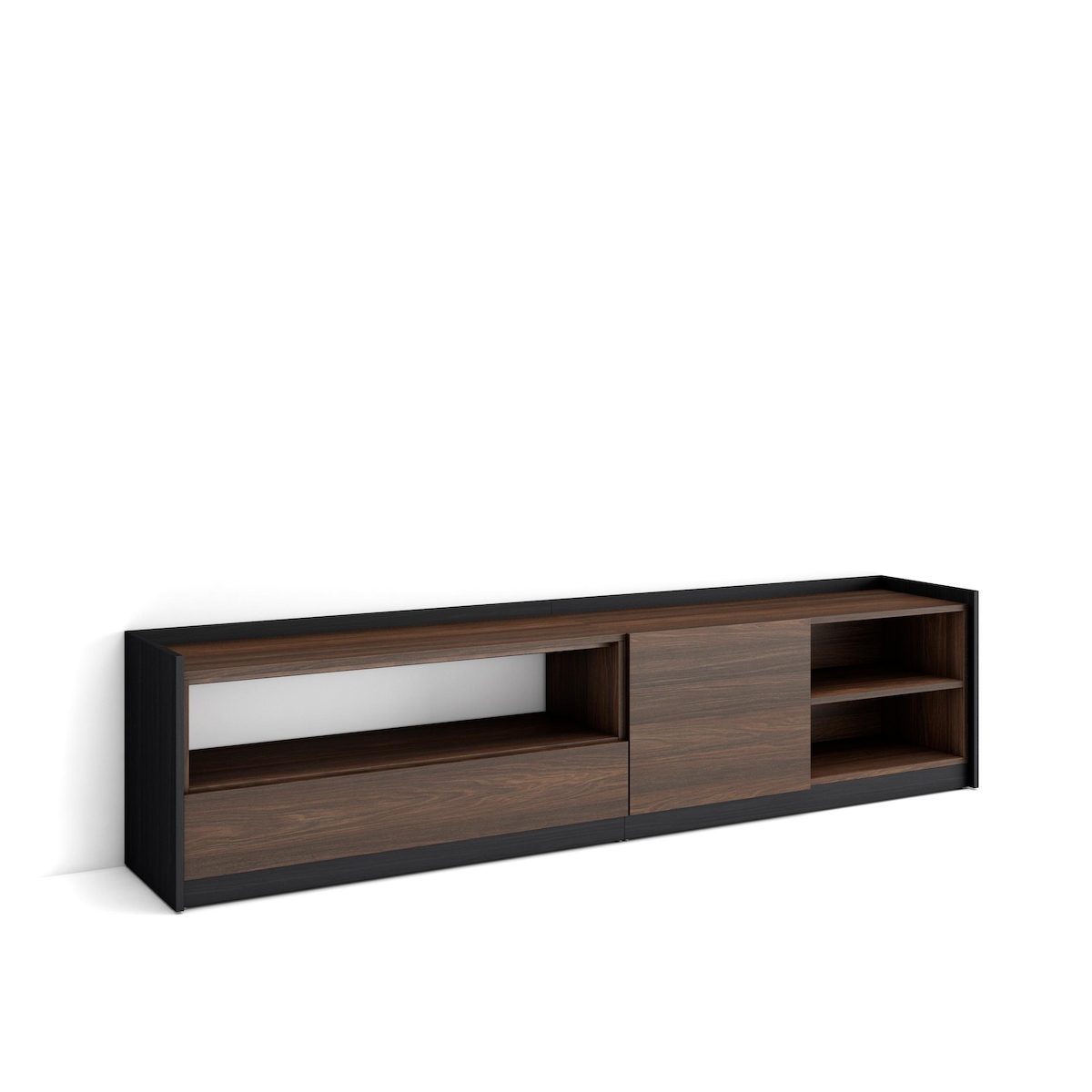 SKRAUT HOME TV-Schrank, Lowboard, für Wohnzimmer und Esszimmer, 207x50x37 cm, Für TV-Geräte bis zu 80", Fernsehtisch, Moderner Stil, Dunkler Eiche und Schwarz Image