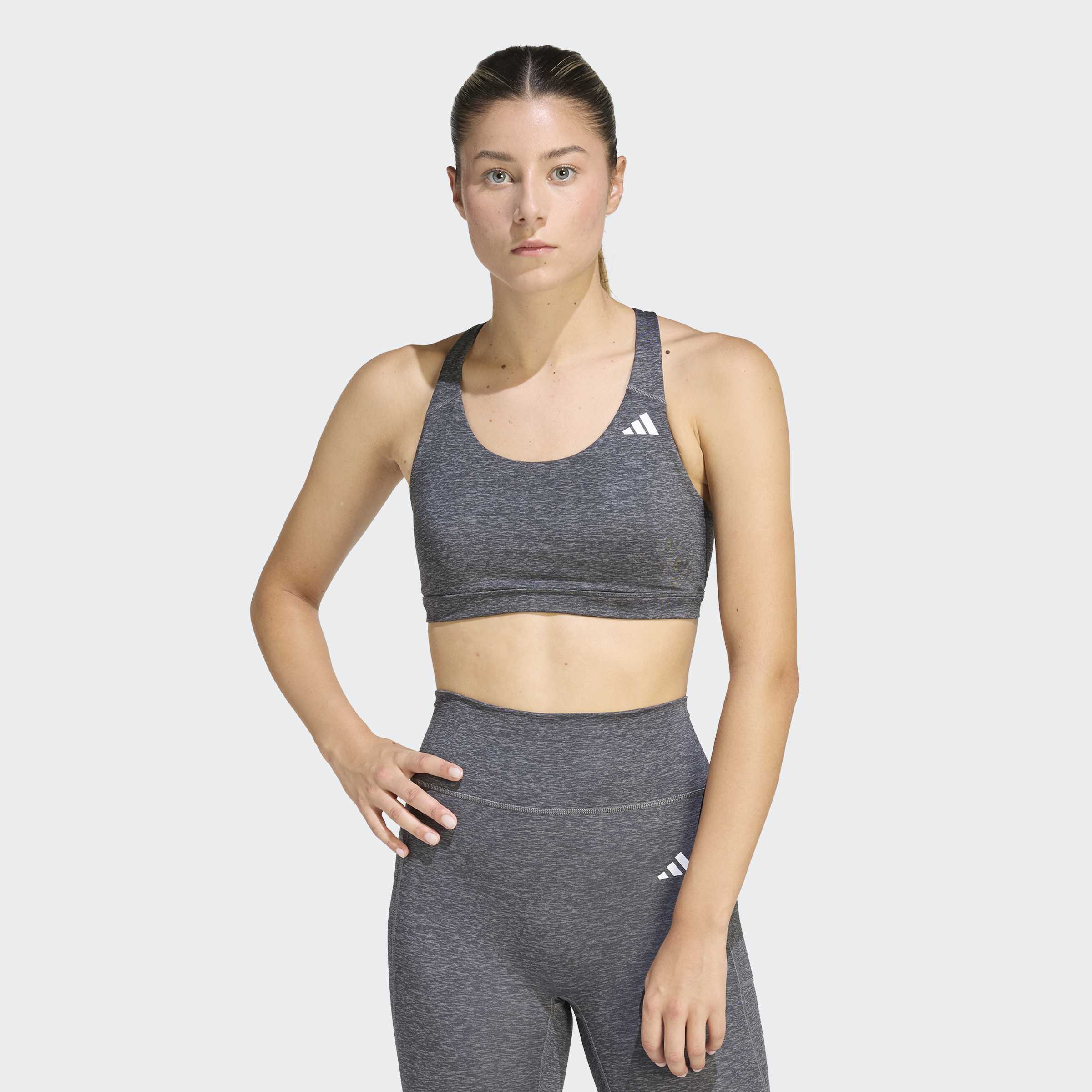 Sport-BH ADIDAS PERFORMANCE "OPT ESSH MS BRA", Damen, Gr. S, N-Gr, grau four mel, Obermaterial: 85% Polyester, 15% Elasthan, BHs Sport-BH
