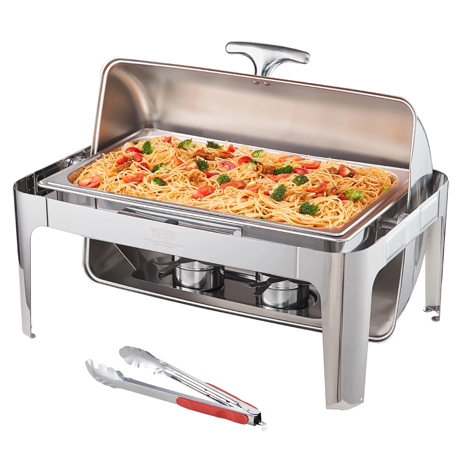 SucceBuy Set da buffet per scaldavivande con piano in rotolo Chafer in acciaio inossidabile da 8 Qt con padella rettangolare a grandezza naturale per catering con coperchio