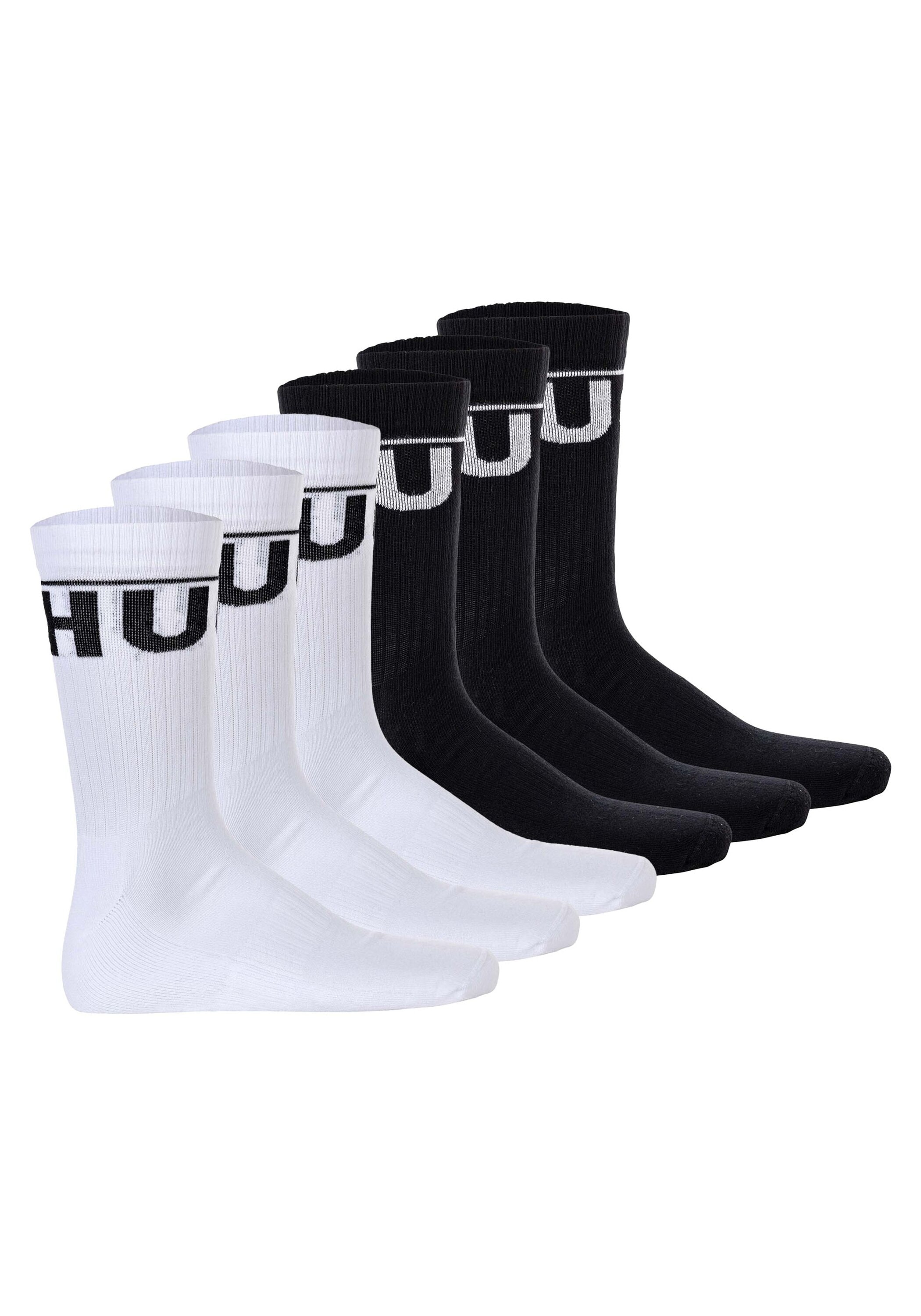 Kurzsocken HUGO "Socken 6P QS ICONIC CC 6er Pack", Herren, Gr. 39-42, bunt (schwarz, weiß), Obermaterial: 76% Baumwolle CO. 21% Polyamid PA. 3% Elasthan EL., Socken Image