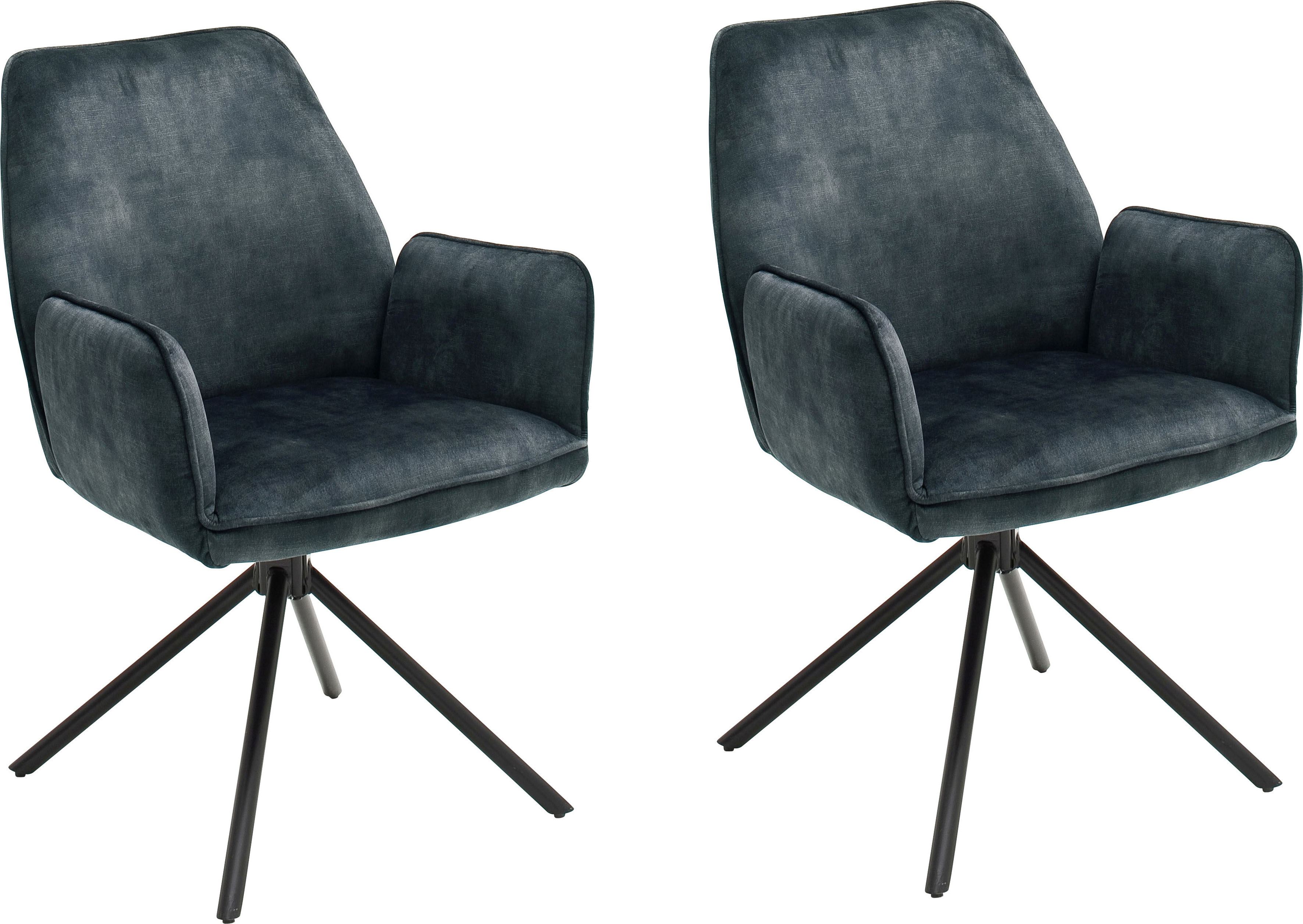 Esszimmerstuhl MCA FURNITURE "Ottawa mit Armlehne", blau (petrol, metall schwarz matt lackiert, petrol), B:60cm H:89cm T:64cm, 100% Polyester, Stühle, Esszimmerstuhl, Vintage Veloursoptik mit Keder, Stuhl belastbar bis 120 Kg Image