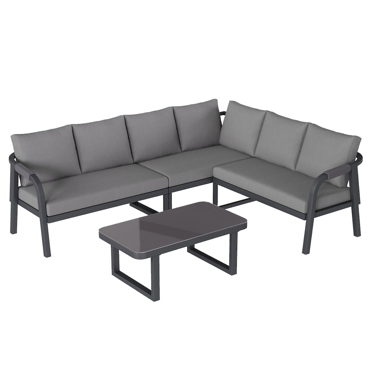 Merax Gartenmöbel Set Lounge 6 Personen, modulares Ecksofa aus 3x 2-Sitzer, L-Form, verzinkter Stahlrahmen, inkl. Couchtisch, Grau Image