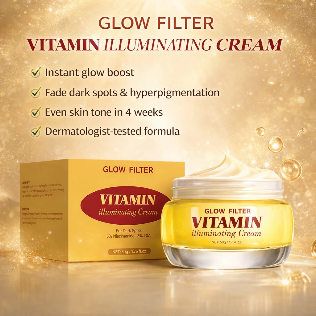 GLOW FILTER VITAMIN Aufhellende Creme mit Vitamin C & 5% Niacinamid, Creme gegen dunkle Flecken für Frauen, strahlende Haut, leichte Feuchtigkeitspflege, 50ml Image