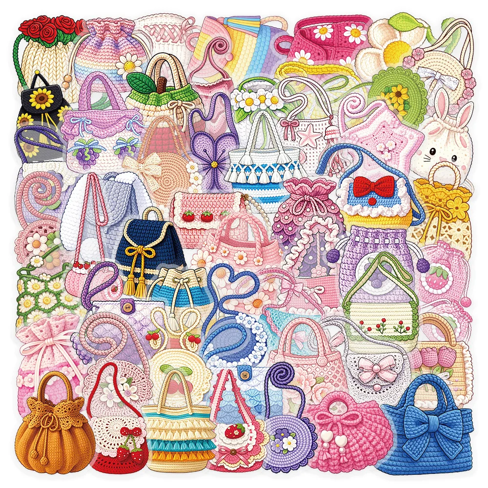 50er-Pack Frühlings-Stricktaschen-Muster Bunte PET-Graffiti-Ästhetik-Aufkleber für Kinder-Schreibwaren, Gepäck und Gitarren-Dekoration Image