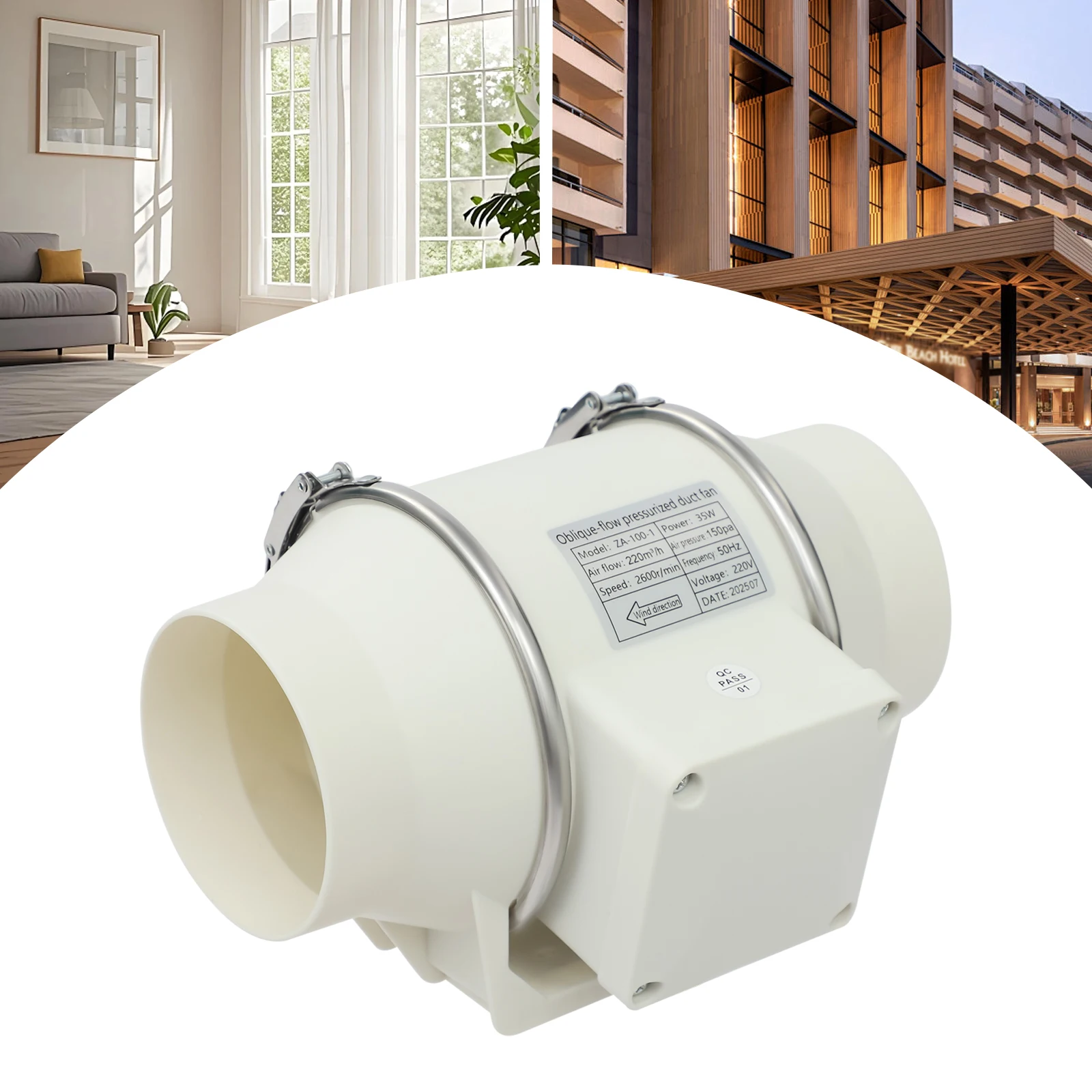 Inline-Kanalventilator, 28 W, Belüftung, Abluftventilator, 220 m3/h, Luftstrom, 10,2 cm (4 Zoll), Inline-Booster-Ventilator für Badezimmer zu Hause und im Keller Image