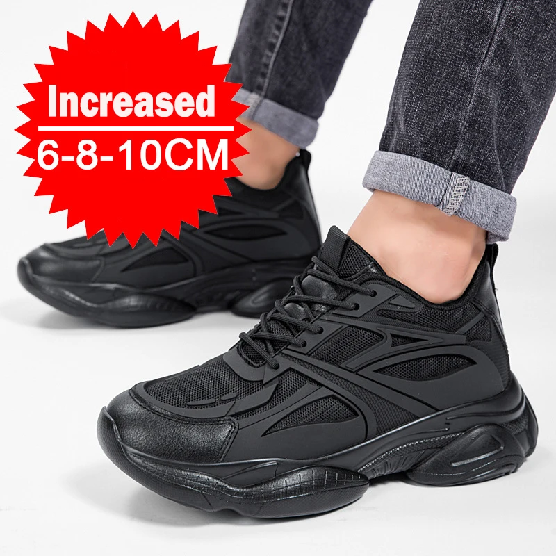 Winter männer Höhe-zunehmende 10CM Sport Schuhe Männer Echtes Leder Mesh Schuhe Warme Dicken sohlen Schuhe erhöhung Einlegesohlen 6-8CM
