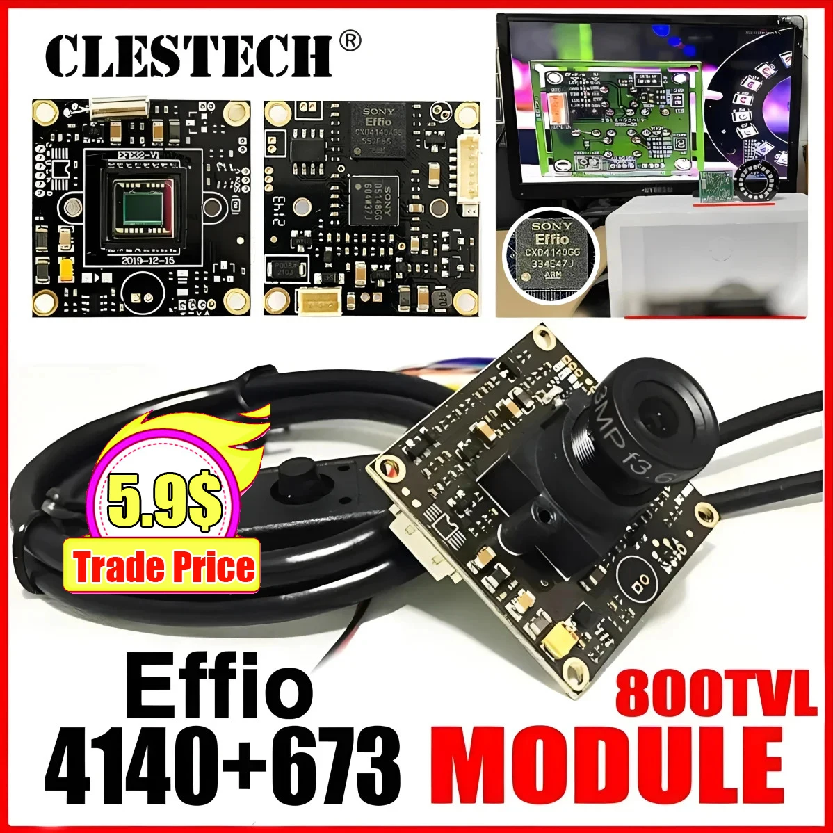 CLESTECH Kamera 4140 673 800TVL Modul 1/3 "Sony CCD Effio HD Chip Platine Analog Wartung Überwachung Mikroskop DIY TV Image
