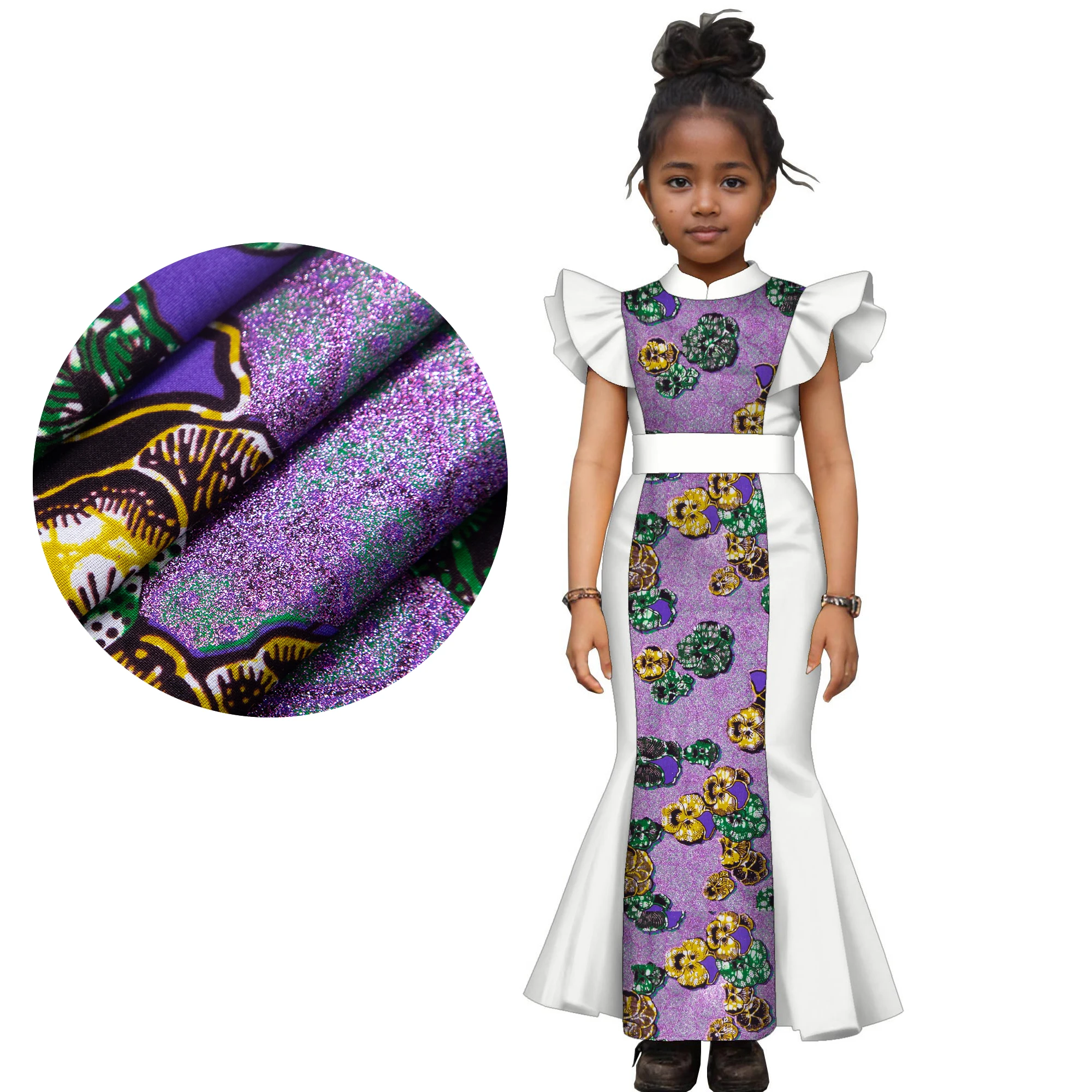 Elegantes afrikanisches Wachsdruck-Mädchenkleid mit Goldfolie, langes ärmelloses Partykleid für Festzüge, afrikanische Batik-Modenschau WYT847