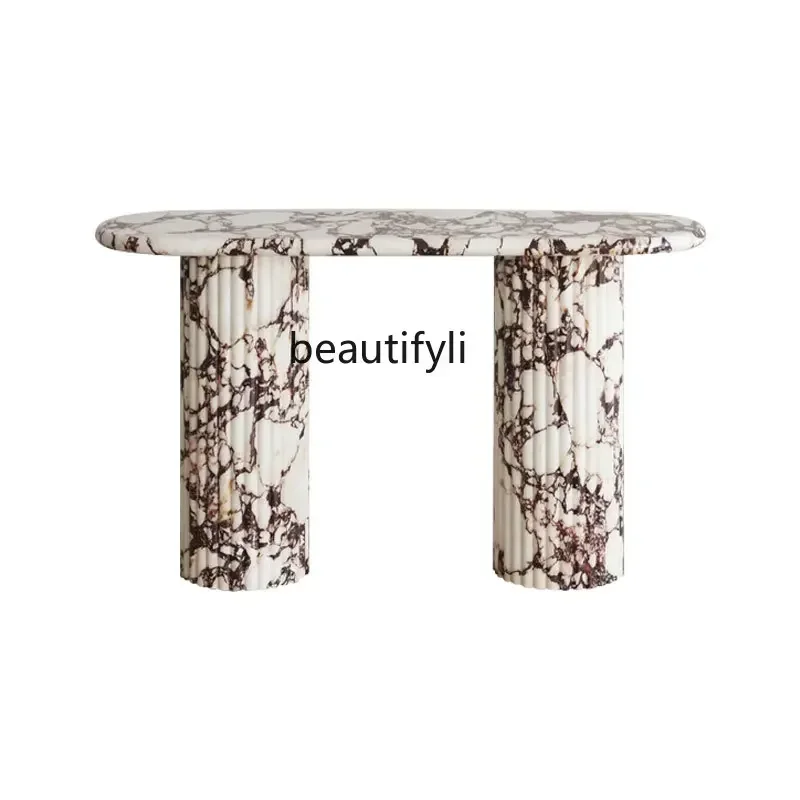 xz1Eingangstisch im italienischen Stil, Eingangstisch aus Naturmarmor, französischer Retro-Minimalist-Designer-Eingangstisch für kleine Wohnungen Image