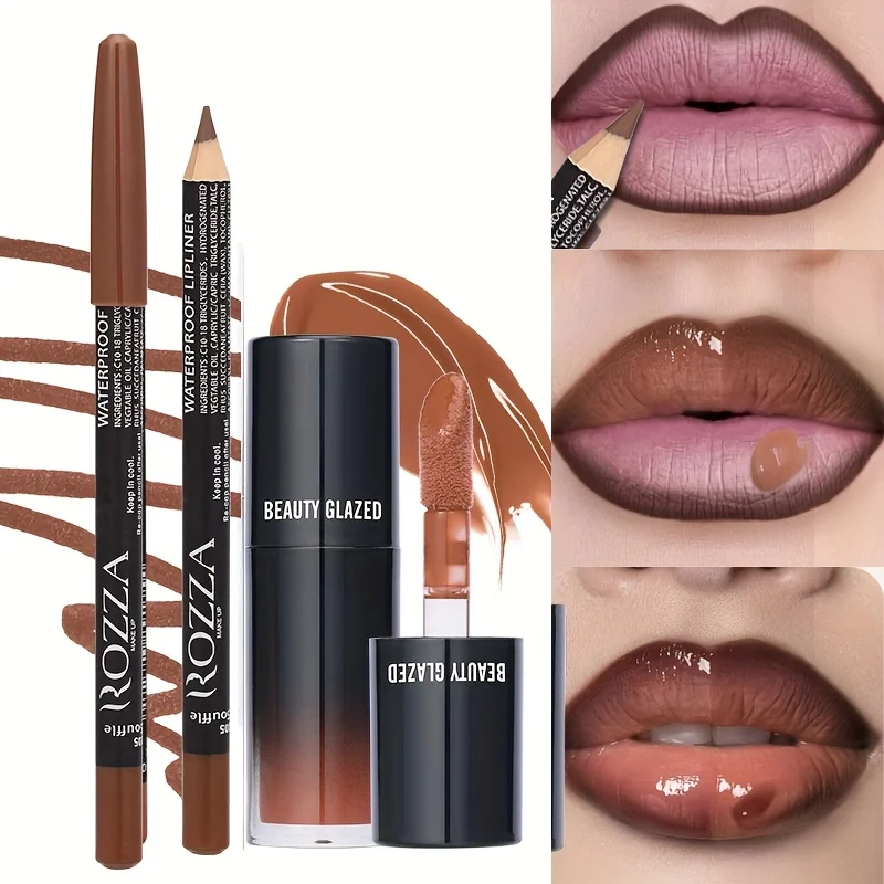 2 Stück Lipliner Lip Combo, langanhaltend, wasserfest, leicht, Lipliner, ideales Valentinstagsgeschenk, Lippenstift-Lipliner-Set Image